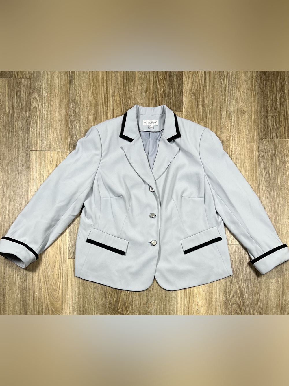 Kasper Women’s Blazer Jacket Size 18W Blue Black Trim Career Office One button